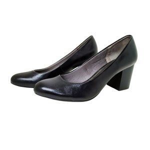 Life Stride Women's Parigi Block  2. 75" Heel Pumps in Black Faux Leather Size 9